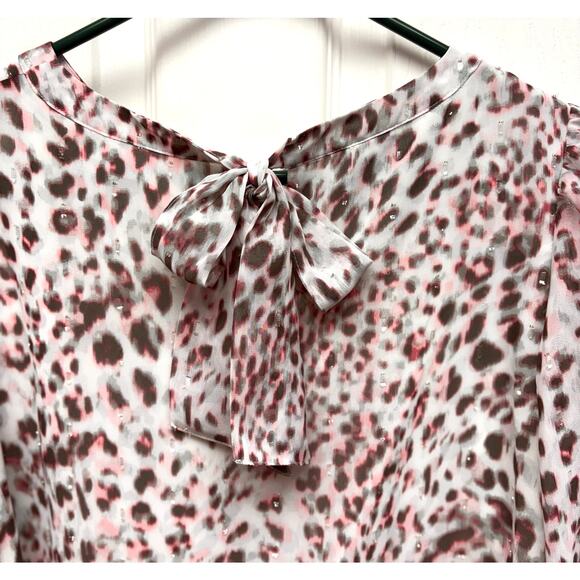 Talbots Blouse, Sheer White Lined, Black Pink Silver, Spots, Women's Size LP - Picture 3 of 6